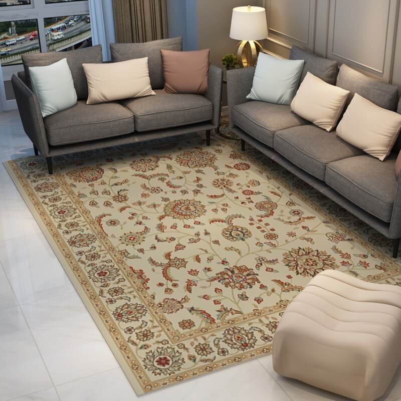 Beige Plush Comfy Luxurious Classical Printed Faux Cashmere Shaggy Rugs For Living Room Bedroom Hall Carpet