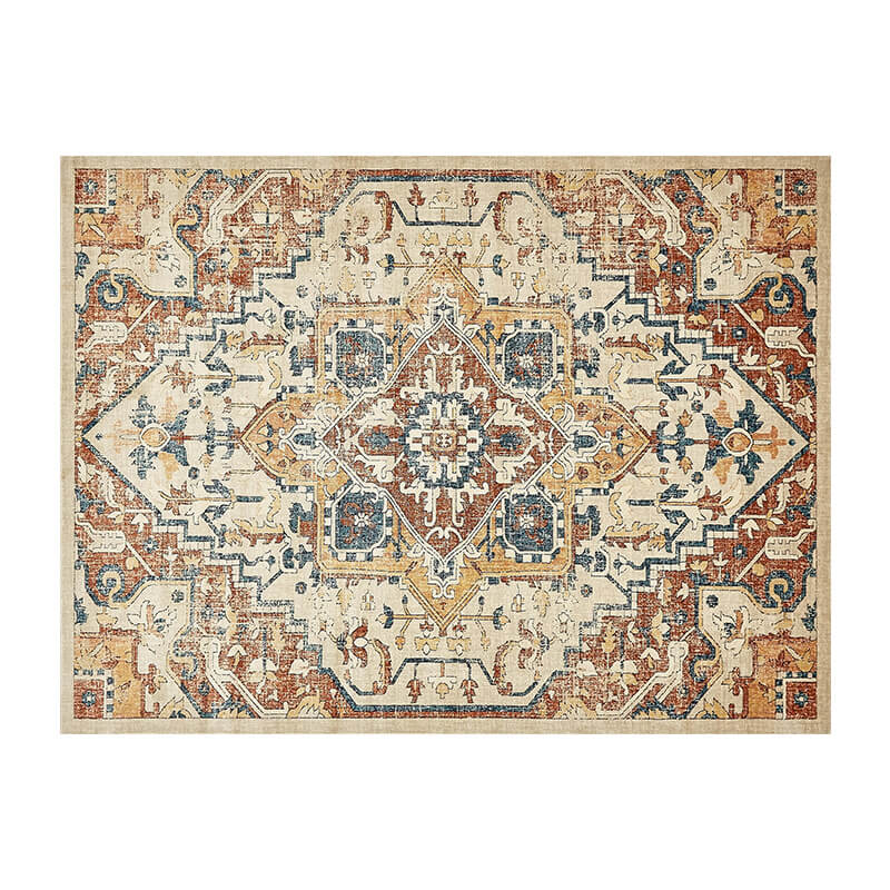Beige Traditional Printed Faux Cashmere Shaggy Rugs For Living Room Bedroom Hall Carpet