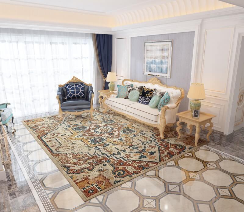 Beige Traditional Printed Faux Cashmere Shaggy Rugs For Living Room Bedroom Hall Carpet