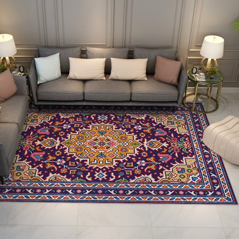 Colorful Distressed Pattern Soft Faux Cashmere Shaggy Rugs For Living Room Bedroom Hall Carpet 01