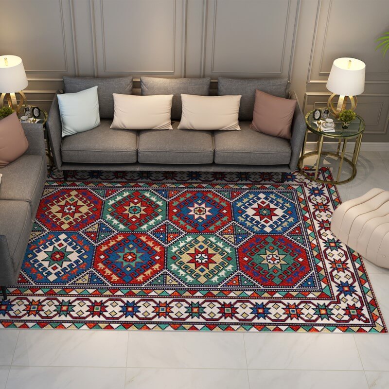 Colorful Distressed Pattern Soft Faux Cashmere Shaggy Rugs For Living Room Bedroom Hall Carpet 09