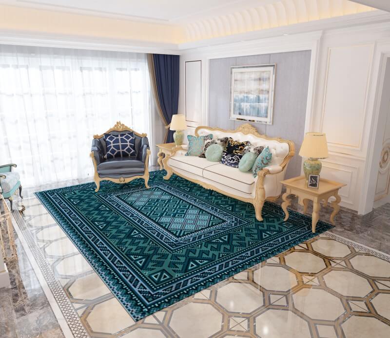 Blue Distressed Pattern Soft Faux Cashmere Shaggy Rugs For Living Room Bedroom Hall Carpet