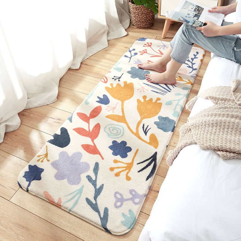 Pretty Flowers Pattern Shaggy Soft Girls Boys Bedroom Kids Room Bedside Carpet Rugs Runners