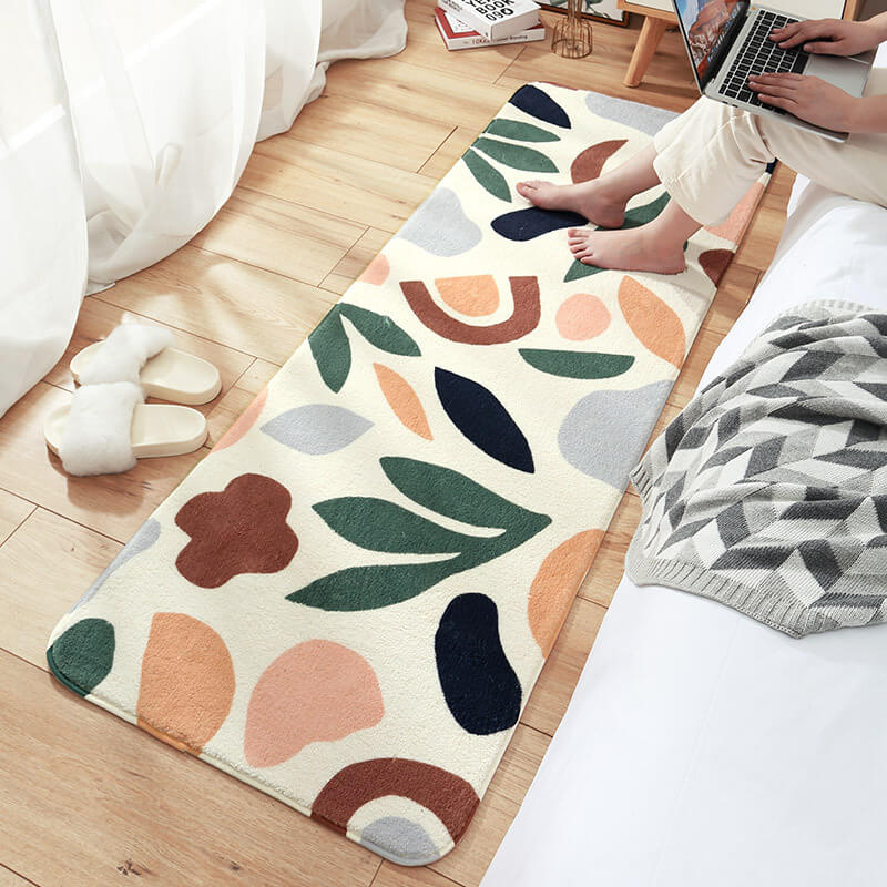 Leaves Pattern Shaggy Soft Girls Boys Bedroom Kids Room Bedside Carpet Rugs Runners