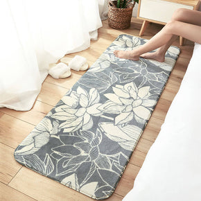 Lotus Pattern Grey Shaggy Soft Girls Boys Bedroom Kids Room Bedside Carpet Rugs Runners