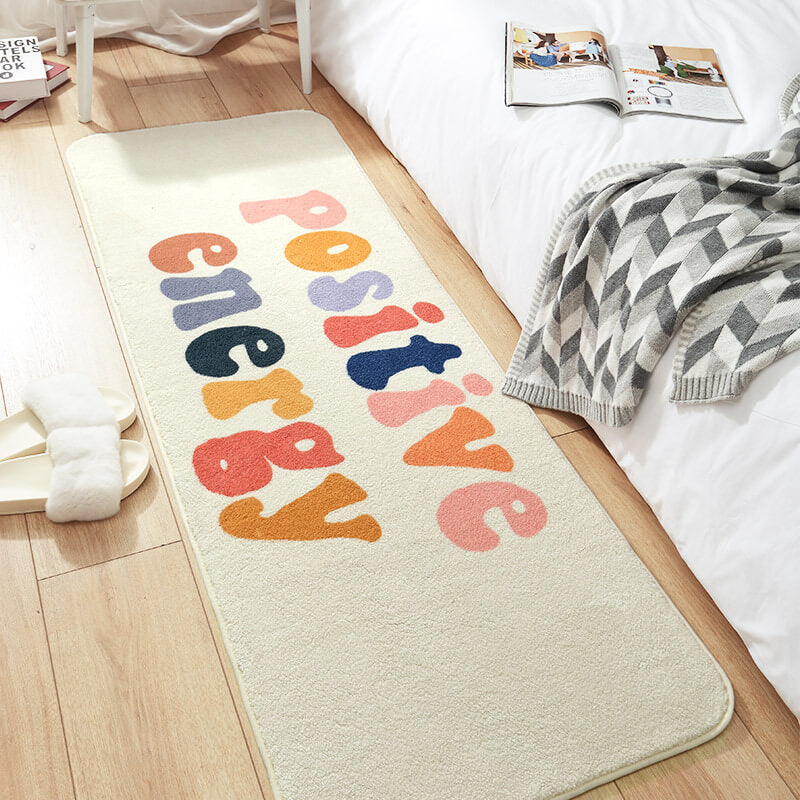 Positive Energy Word Pattern Shaggy Soft Girls Boys Bedroom Kids Room Bedside Carpet Rugs Runners