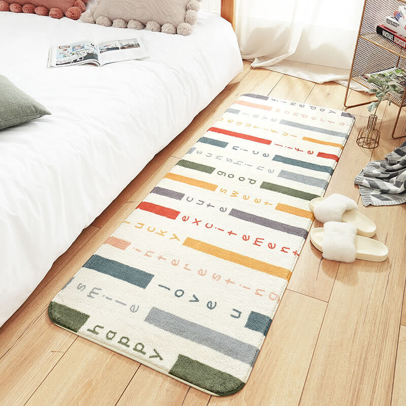 Happiness Barcode Pattern Shaggy Soft Girls Boys Bedroom Kids Room Bedside Carpet Rugs Runners