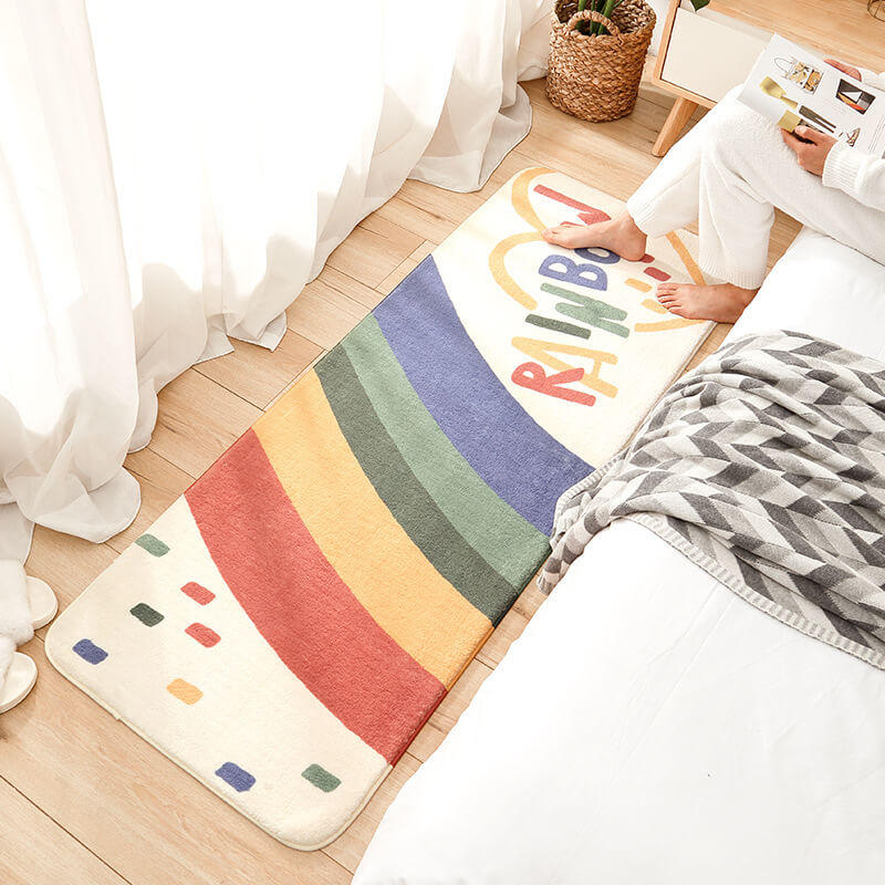 Rainbow Pattern Shaggy Soft Girls Boys Bedroom Kids Room Bedside Carpet Rugs Runners