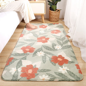 Green Leaves Safflower Pattern Shaggy Soft Girls Boys Bedroom Kids Room Bedside Carpet Rugs Runners
