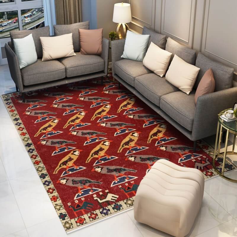 Red Birds Pattern Faux Cashmere Area Rug Soft Carpets For Bedroom Hall Living Room Office