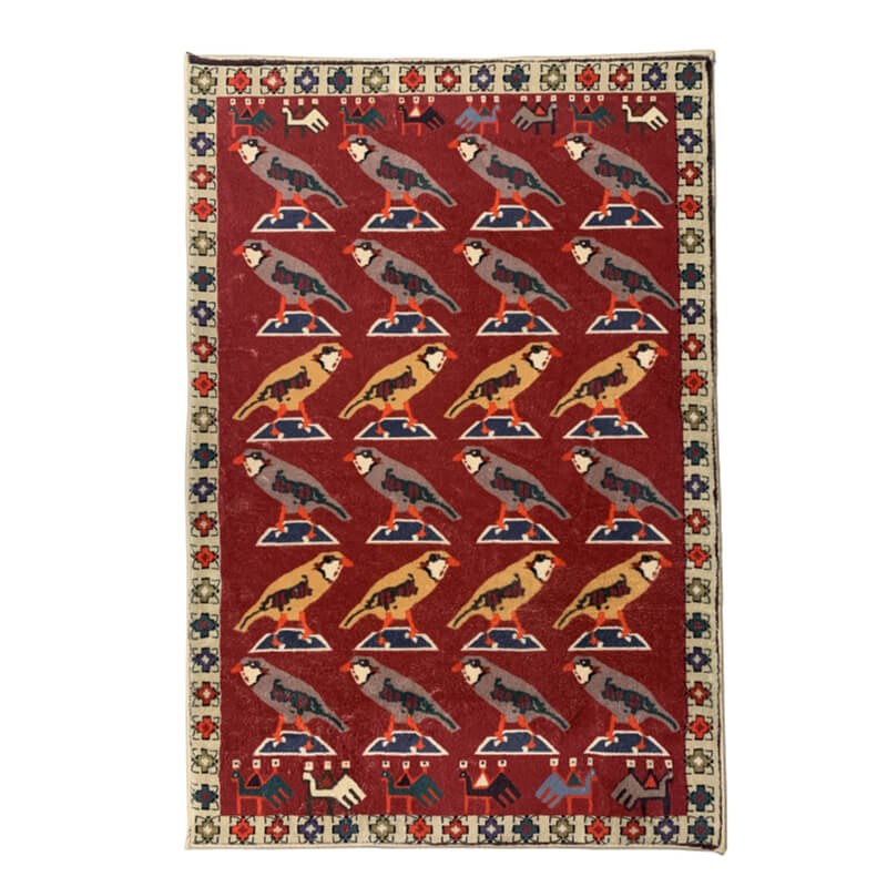 Red Birds Pattern Faux Cashmere Area Rug Soft Carpets For Bedroom Hall Living Room Office