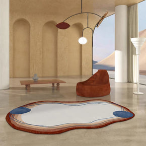 Abstract Lines Pattern Brown Irregular Shape Faux Cashmere Shaggy Comfy Area Rugs For Living Room Bedroom Bedside Carpet