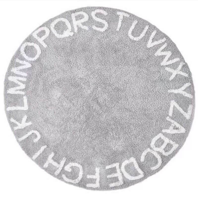 Grey Round Letters Pattern Faux Cashmere Shaggy Area Rugs For Living Room Bedroom Kids Room Bedside Carpet