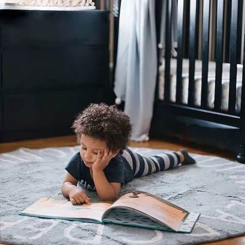 Sky Blue Round Letters Pattern Faux Cashmere Shaggy Area Rugs For Living Room Bedroom Kids Room Bedside Carpet