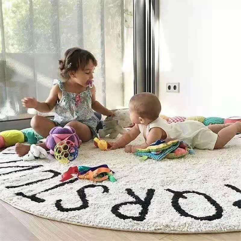 White Round Letters Pattern Faux Cashmere Shaggy Area Rugs For Living Room Bedroom Kids Room Bedside Carpet
