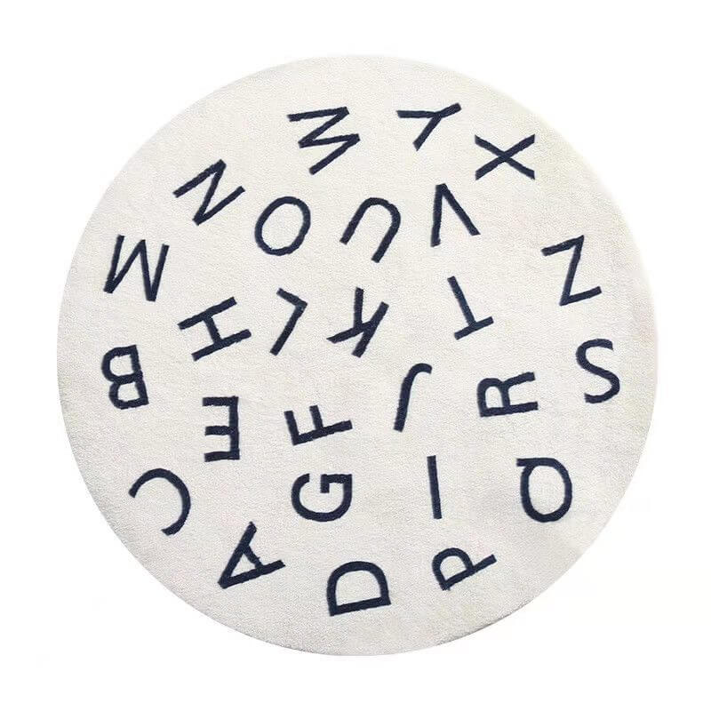 White Round Messy Letters Pattern Faux Cashmere Shaggy Area Rugs For Living Room Bedroom Kids Room Bedside Carpet