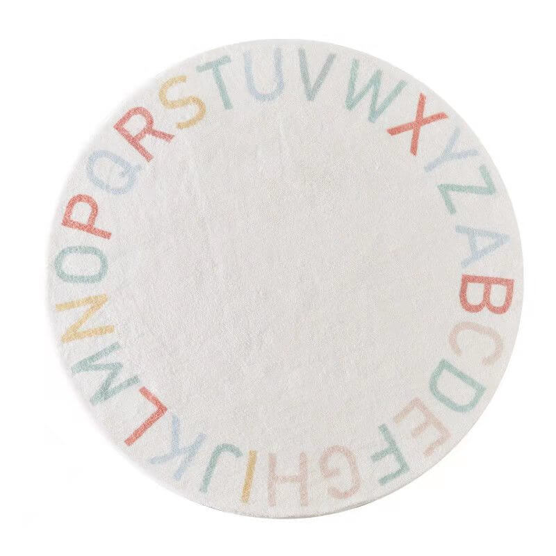 White Round Colorful Letters Pattern Faux Cashmere Shaggy Area Rugs For Living Room Bedroom Kids Room Bedside Carpet