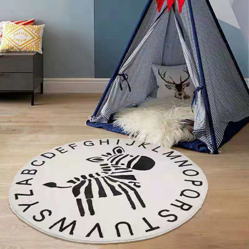 Cartoon Zebra Pattern Round Faux Cashmere Shaggy Area Rugs For Living Room Bedroom Kids Room Bedside Carpet