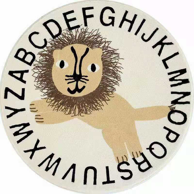 Cartoon Lion Pattern Round Faux Cashmere Shaggy Area Rugs For Living Room Bedroom Kids Room Bedside Carpet