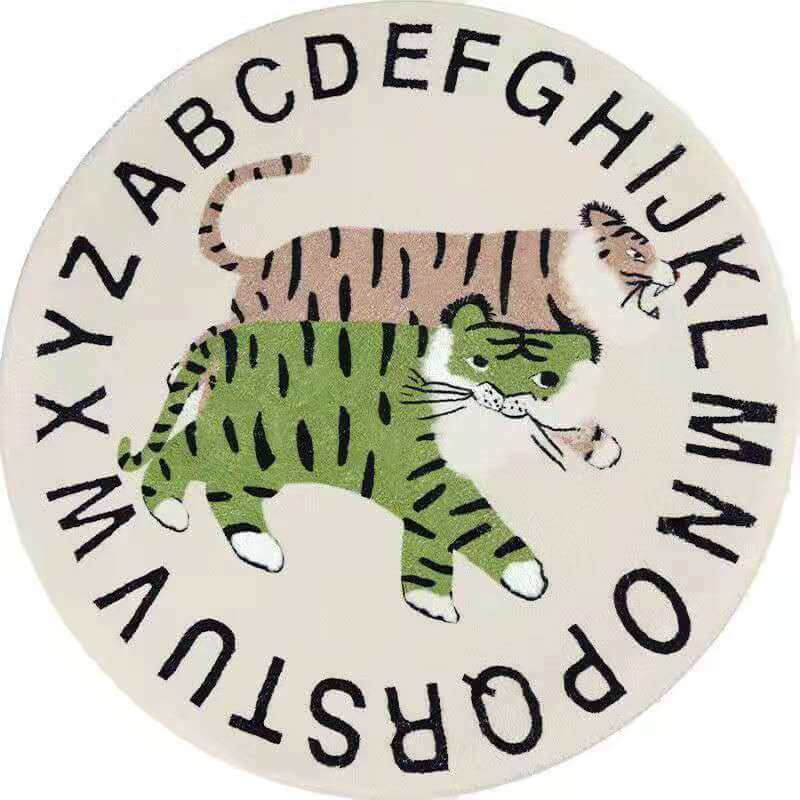 Cartoon Tigers Pattern Round Faux Cashmere Shaggy Area Rugs For Living Room Bedroom Kids Room Bedside Carpet