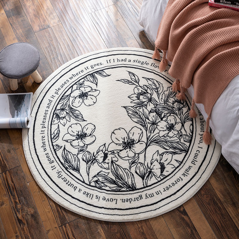 Light Luxury and Simple Flowers Pattern Round Faux Cashmere Shaggy Area Rugs For Living Room Bedroom Kids Room Bedside Carpet