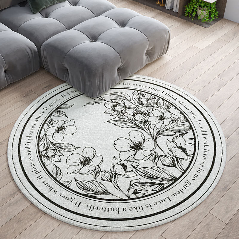 Light Luxury and Simple Flowers Pattern Round Faux Cashmere Shaggy Area Rugs For Living Room Bedroom Kids Room Bedside Carpet