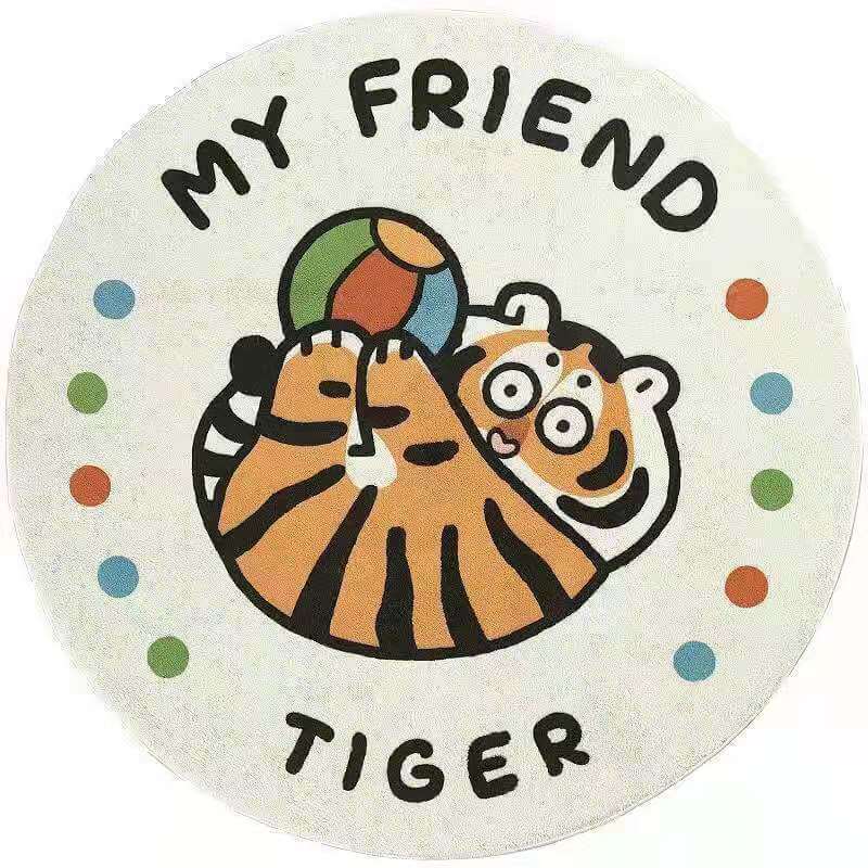 Cute Cartoon Tiger Playing With A Ball Pattern Round Faux Cashmere Shaggy Area Rugs For Living Room Bedroom Kids Room Bedside Carpet