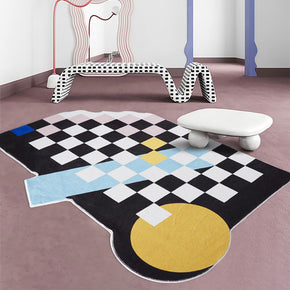 Irregular Shape Black and White Checkerboard Pattern Artificial Cashmere Material Soft Rugs For Living Room Bedroom Hall Bedside