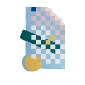 Blue Checkerboard Pattern Irregular Shape Artificial Cashmere Material Soft Rugs For Living Room Bedroom Hall Bedside