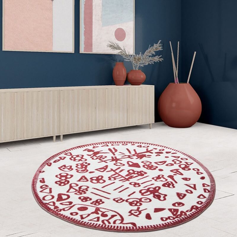 Soft Red Cute Round Carpets Artificial Cashmere Material Rugs For Living Room Bedroom Hall Bedside