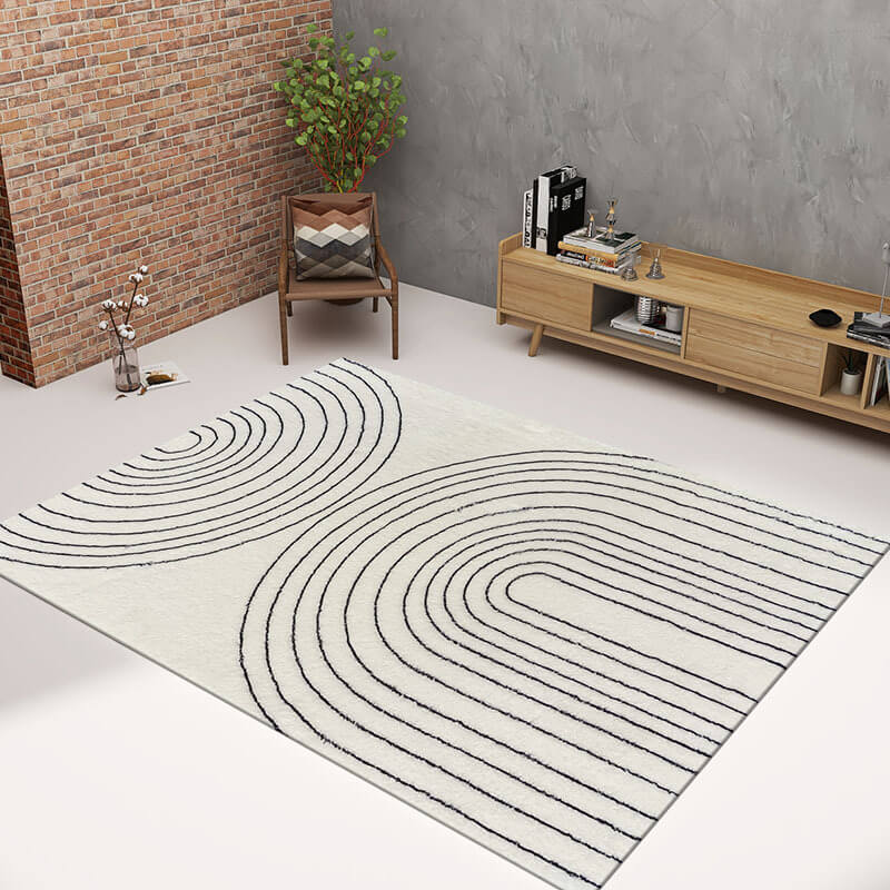 Minimalist Lines Semicircle Pattern Faux Cashmere Shaggy Comfy Area Rugs For Living Room Bedroom Bedside Carpet