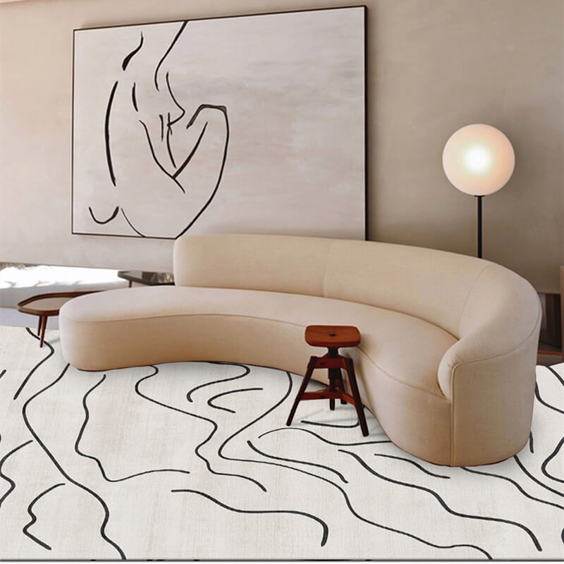 Character Abstract Lines Pattern Faux Cashmere Shaggy Area Rug Soft Carpets For Bedroom Hall Living Room Office