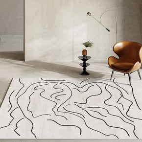 Character Abstract Lines Pattern Faux Cashmere Shaggy Area Rug Soft Carpets For Bedroom Hall Living Room Office