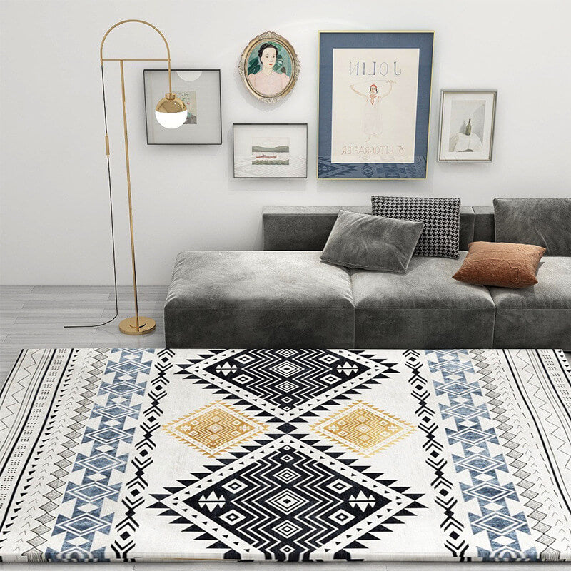 Black Moroccan Pattern Faux Cashmere Shaggy Comfy Area Rugs For Living Room Bedroom Bedside Carpet