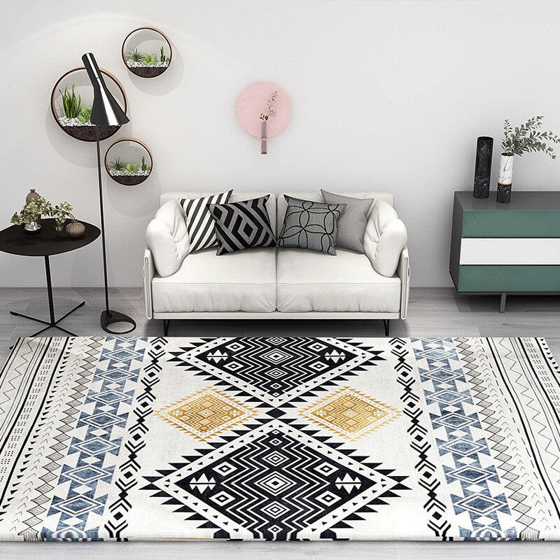 Black Moroccan Pattern Faux Cashmere Shaggy Comfy Area Rugs For Living Room Bedroom Bedside Carpet