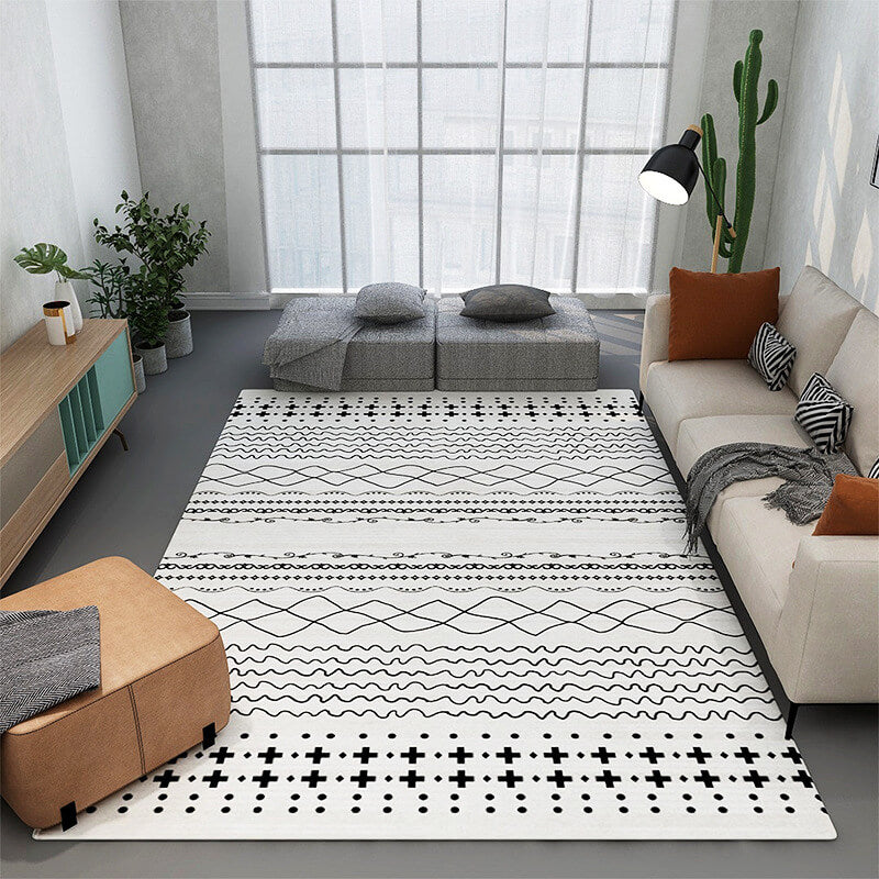 White Moroccan Pattern Faux Cashmere Shaggy Comfy Area Rugs For Living Room Bedroom Bedside Carpet