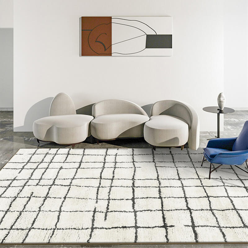Black Line Grid Pattern Thicken Faux Cashmere Shaggy Area Rugs For Living Room Bedroom Bedside Carpets