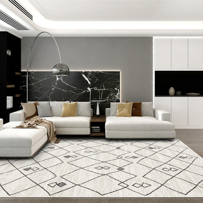Rhombus Geometric Pattern Thicken Faux Cashmere Shaggy Area Rugs For Living Room Bedroom Bedside Carpets