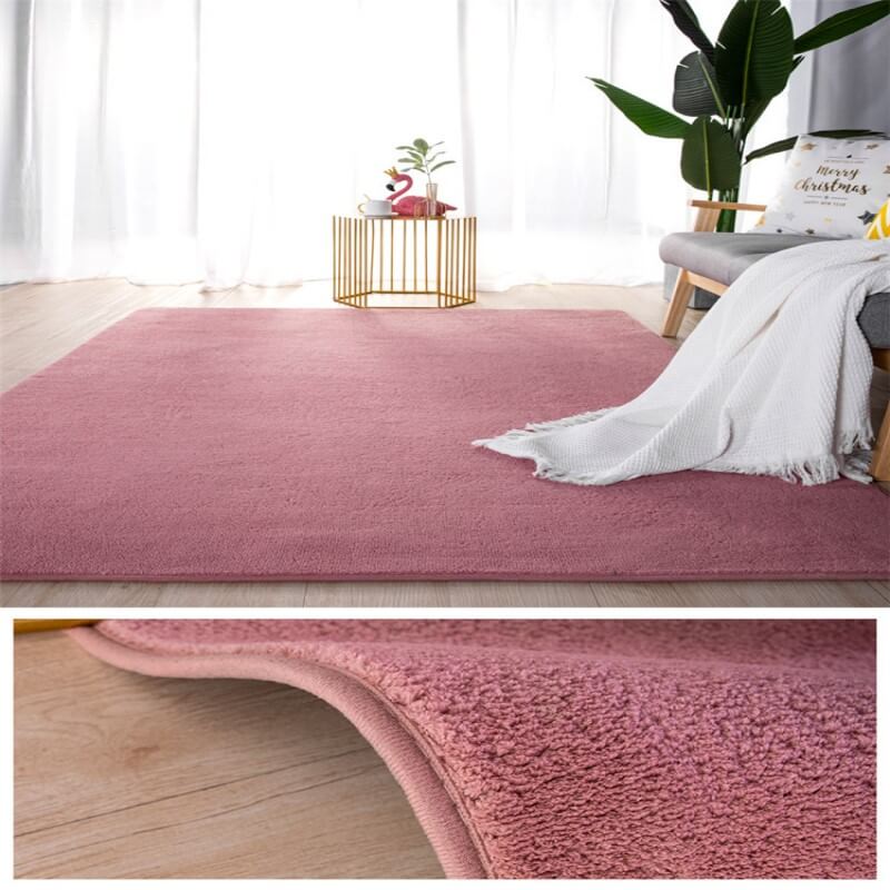 Cherry Blossom Pink Simple Faux Cashmere Shaggy Area Rugs For Living Room Bedroom Bedside Carpets