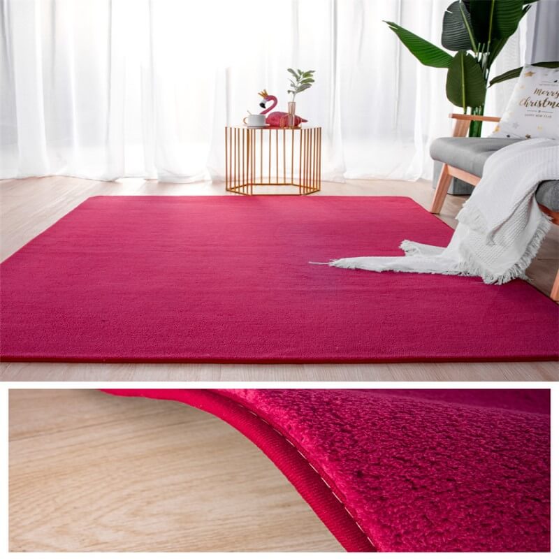 Wine Red Simple Faux Cashmere Shaggy Area Rugs For Living Room Bedroom Bedside Carpets