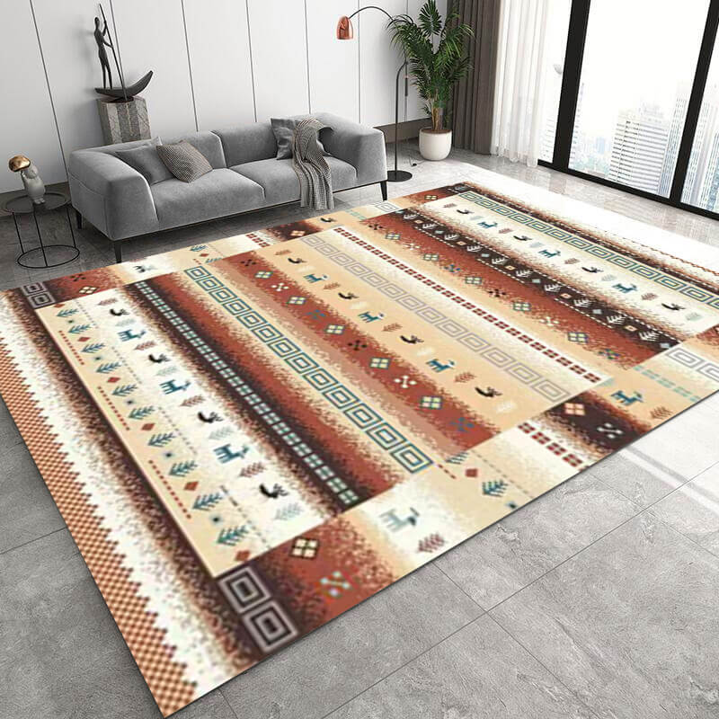 Reddish-brown Rustic Style Pattern Faux Cashmere Shaggy Area Rugs For Bedroom Living Room Bedside Office