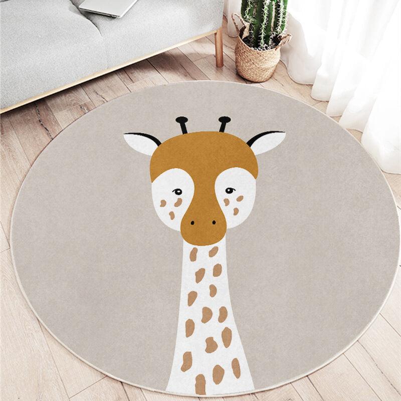 Cartoon Giraffe Pattern Round Faux Cashmere Shaggy Area Rugs For Bedroom Kids Room Bedside Carpets