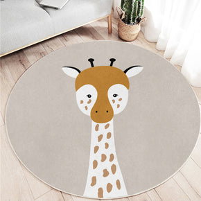 Cartoon Giraffe Pattern Round Faux Cashmere Shaggy Area Rugs For Bedroom Kids Room Bedside Carpets