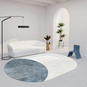 Blue Oval Lines Pattern Faux Cashmere Shaggy Area Rugs For Living Room Bedroom Bedside Carpets