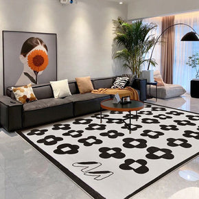 Simplicity Black Flowers Soft Faux Cashmere Carpets for Bedroom Living Room Hall
