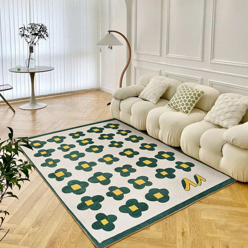 Simplicity Green Flowers Soft Faux Cashmere Carpets for Bedroom Living Room Hall
