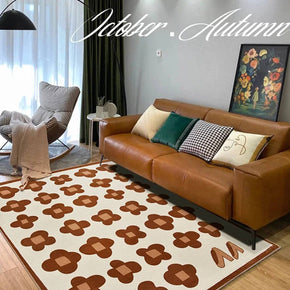 Red Flowers Simplicity Soft Faux Cashmere Carpets for Bedroom Living Room Hall