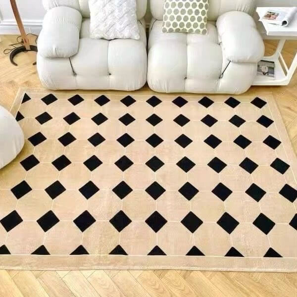 Geometric Square Pattern Rugs Simplicity Soft Faux Cashmere Carpets for Bedroom Living Room Hall