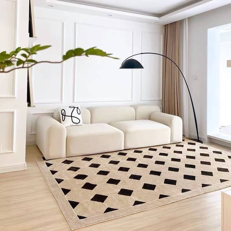 Geometric Square Pattern Rugs Simplicity Soft Faux Cashmere Carpets for Bedroom Living Room Hall