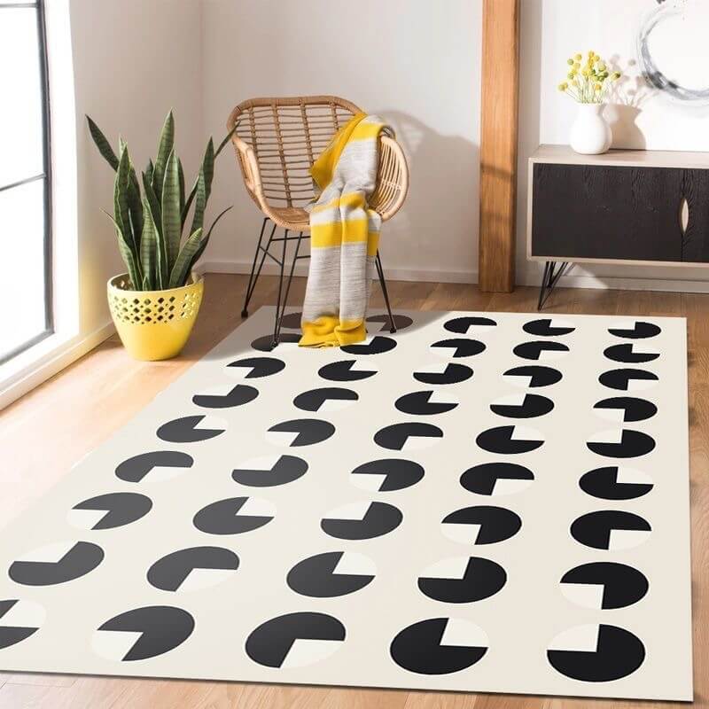 Minimalist Style Black and White Circular Pattern Rugs Soft Faux Cashmere Carpets for Bedroom Living Room Hall